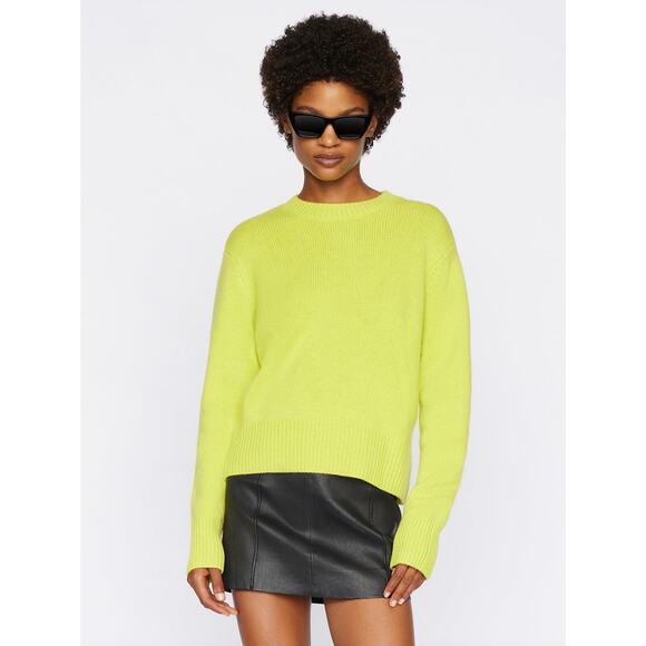 FRAME Clean Crewneck Cashmere Sweater Fresh Lime Boxy Fit Long Sleeve Women's M - Picture 1 of 10